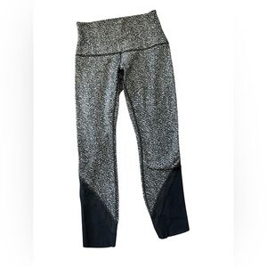 Lululemon Capri Black and White Marled Active Leggings with Mesh Panels